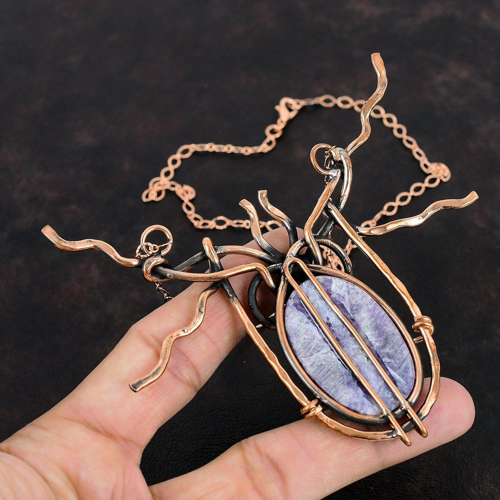 Lepidolite Necklace Copper Wire Wrapped Adjustable Chain Necklace Genuine Gemstone Jewelry Handmade Necklace For Gifts Dainty Copper Jewelry