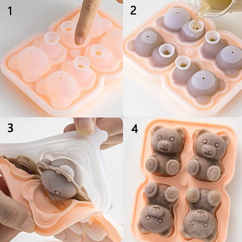 2/4/6 Grids Kawaii Bear Silicone Ice Cube Making Molds Summer Relieve the Heat Ice Cube Trays Mold To Make DIY Drink Ice Coffee