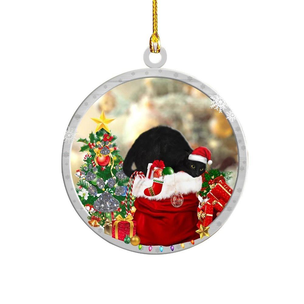 2D Black Cat Christmas Pendant Cartoon Vibrant Black Cat Christmas Ornaments New Year