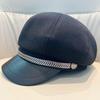 Women's Retro Wool Newsboy Beret Hat with Metal Chain
