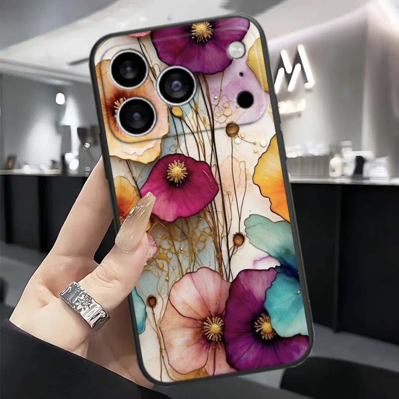 Schmetterlingsblumenmuster Handyhülle Für Apple iPhone 17 16 16E 15 14 13 12 11 Pro Max Plus Schwarz Weiches Silikon