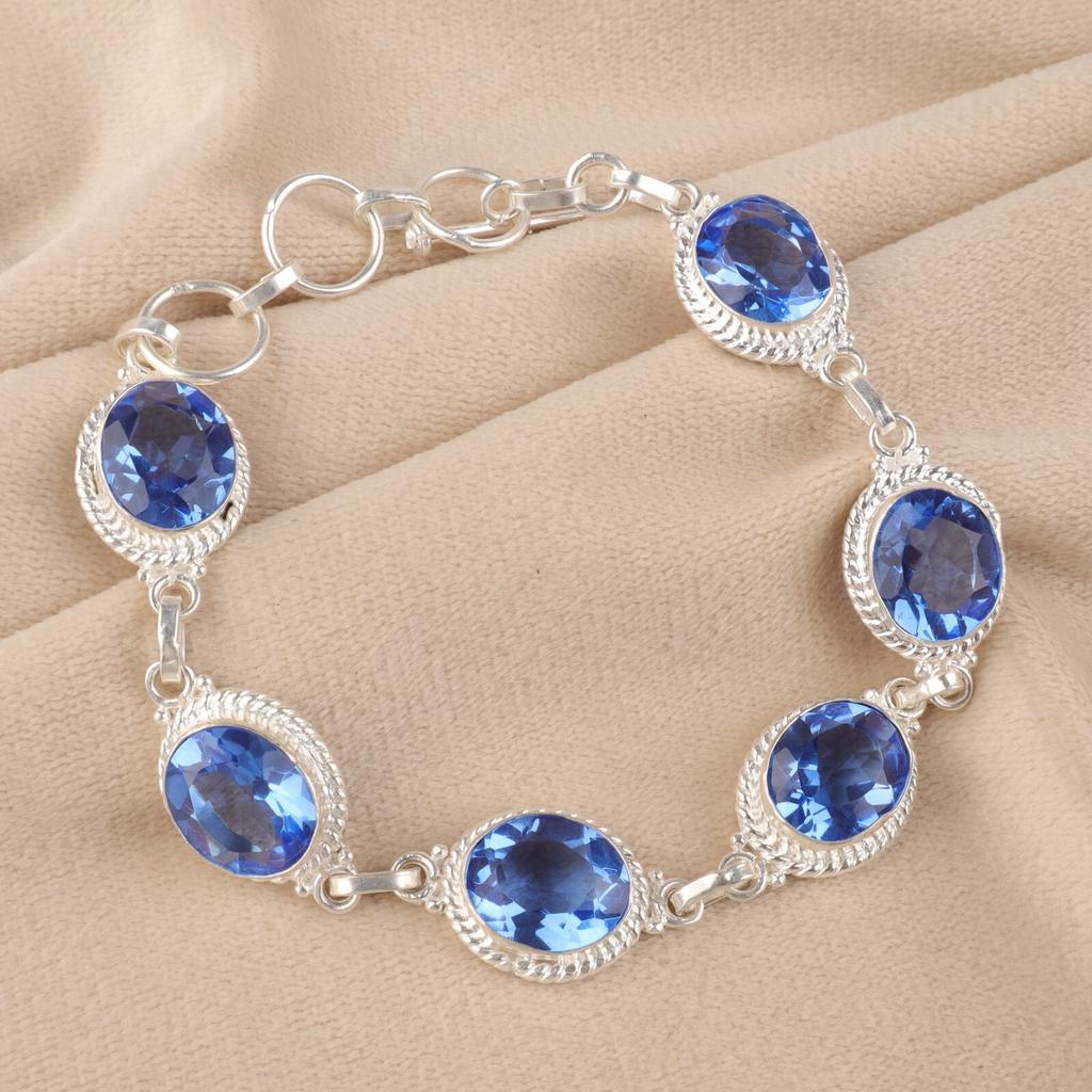 Natural Tanzanite Gemstone 925 Sterling Silver Jewelry Handcrafted Bracelet 8.5" RB-2-1
