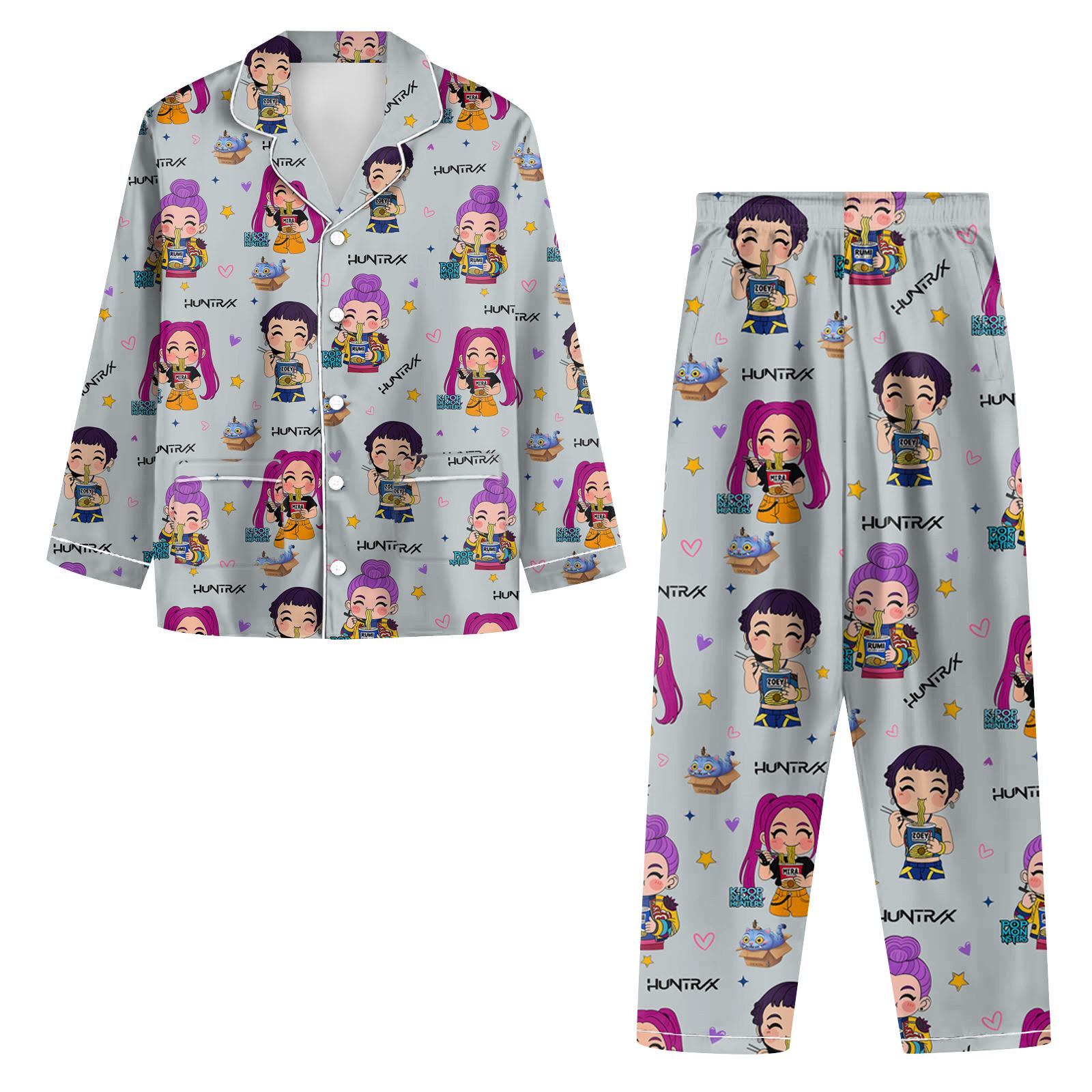 

Женский костюм из 2 предметов с принтом, топ на пуговицах с длинными рукавами, широкие брюки, комплект, пижамный домашний повседневный костюм M