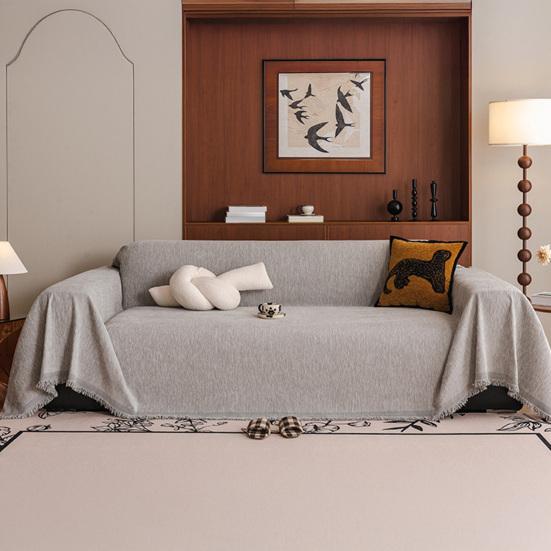 Chenille Sofabezug Einteiliges Design Weiche Haptik Stoff Möbel Schutzbezug Quastenborte Uni