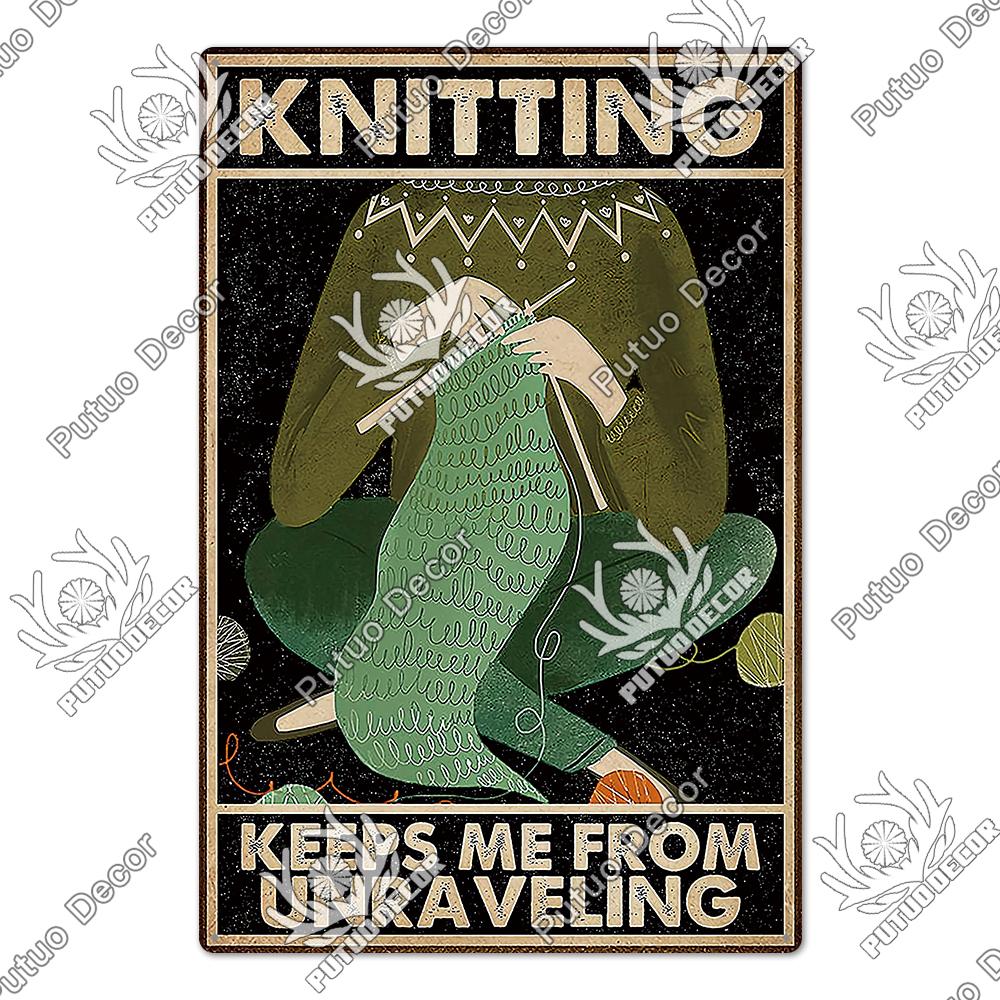 Putuo Decor Funny Cat Tin Sign Girls Flowers Vintage Plaque Metal Sign Retro Skeleton for Garden Farm Home Decoration Wall Decor