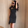 Spring and summer new retro Hong Kong style polka dot dress women's skirt European and American temperament commuting waist skirt