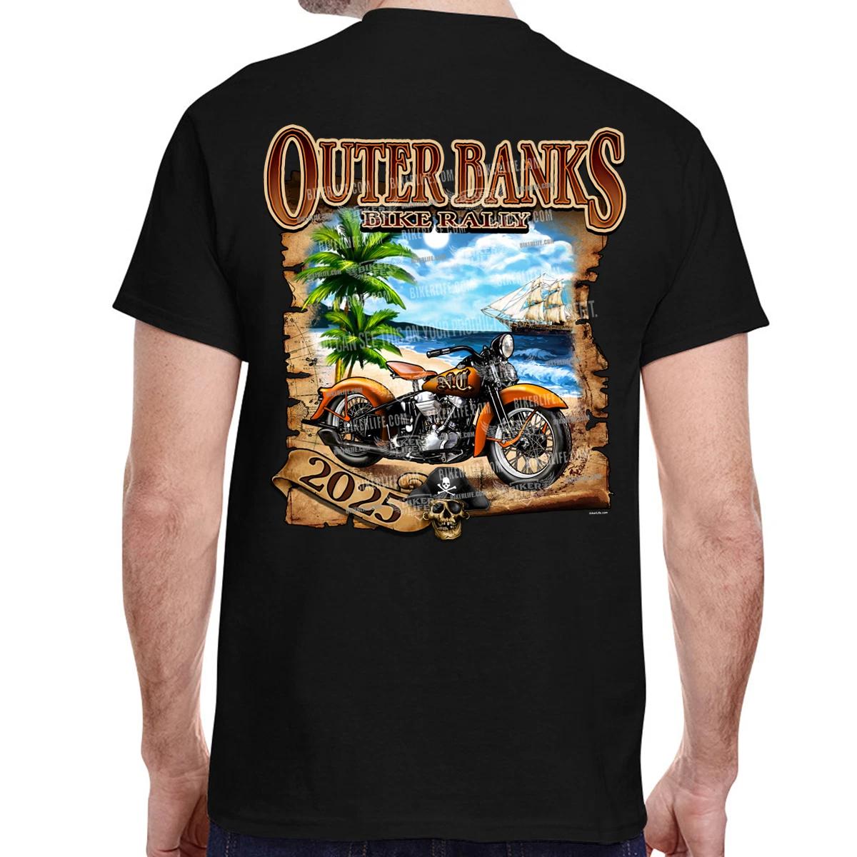 2025 Outer Banks Bike Rally Pirate Beach T-Shirt No Harley L