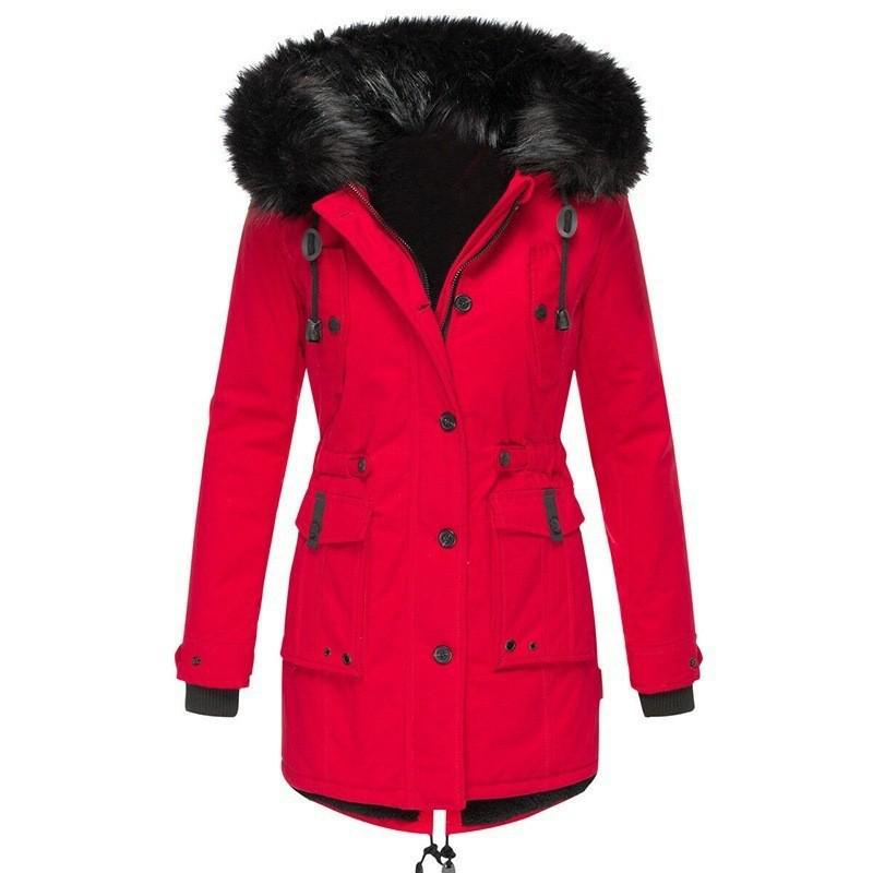 2025 Damen Midilanger Verdickter Winterparka mit Pelzkragen