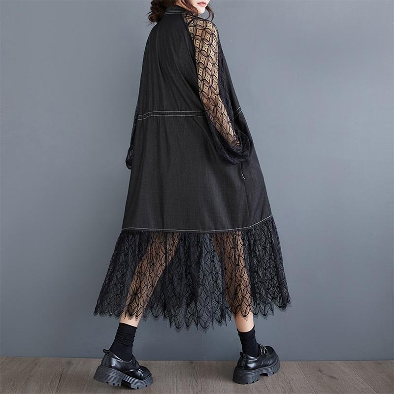 Langarm Plus Größe Vintage Spitze Patchwork neue Kleider für Frauen lässig locker Frühling Sommer Herbst Hemdkleid