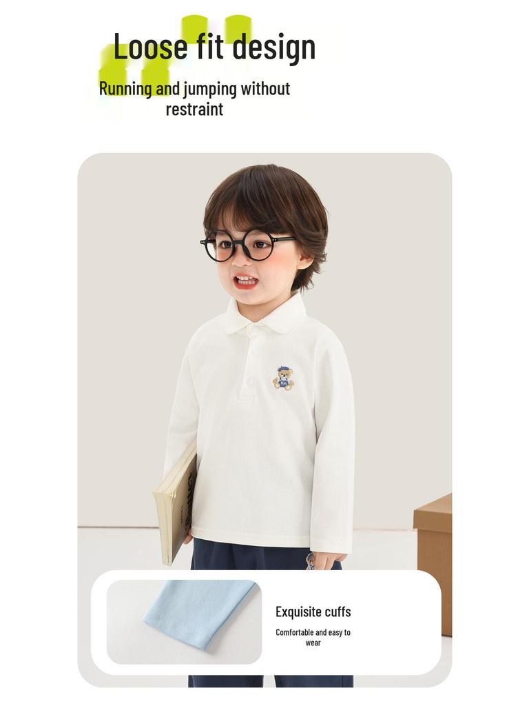 Kaka Panda Kids' Long Sleeve Polo Neck T-Shirt - Boys’/Girls’ Spring/Autumn Base Layer