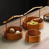 Gongzhu Portable Round Basket Handmade Bamboo Braided Basket Large Lacquer Tea Set Storage Basket Fruit Basket Bamboo Basket Retro Dim Sum Basket