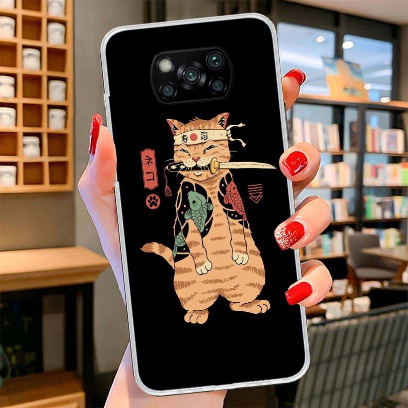 Ramen Sushi Samurai Tattoo Cat Cover Phone Case For Xiaomi Poco F7 Ultra X7 X6 X5 Pro M7 Redmi 15C 15 13C 13 12C 12 10C 10 9A 9C