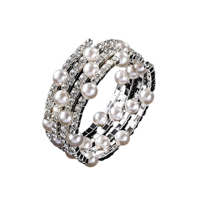 Strass Perlen Mehrschichtige Armbandkette Kralle Diamantarmband Offen Voll Diamant Elastisches Armband