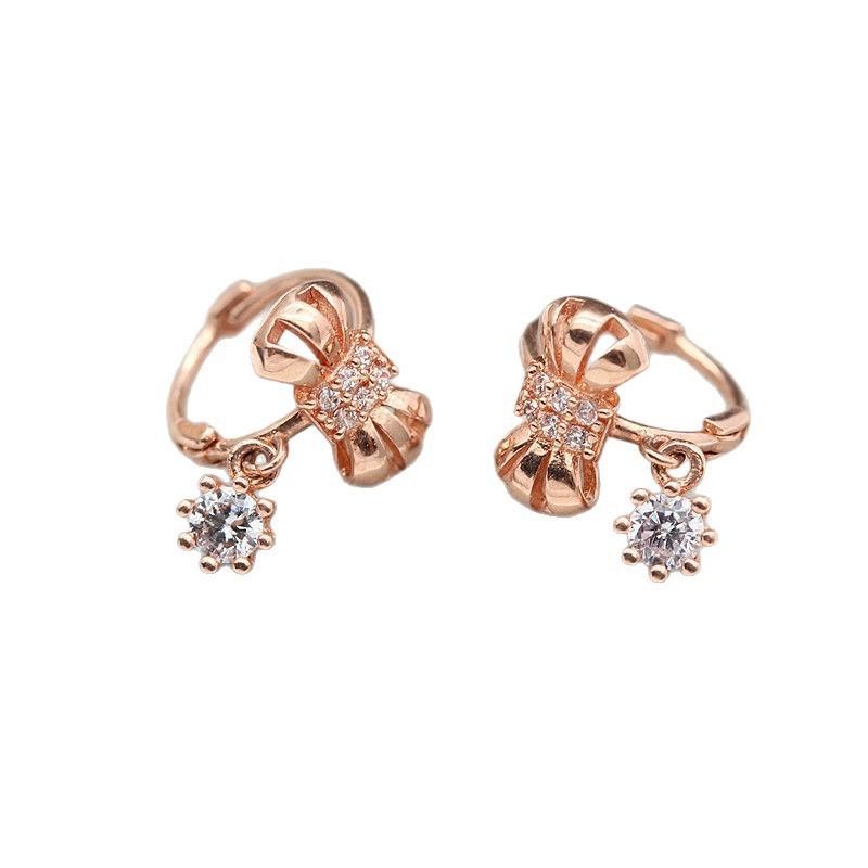 Exquisite Russian 585 Purple Gold Smart Zircon Earrings Fashionable Rose Gold Plated Niche Ins Bow Earrings