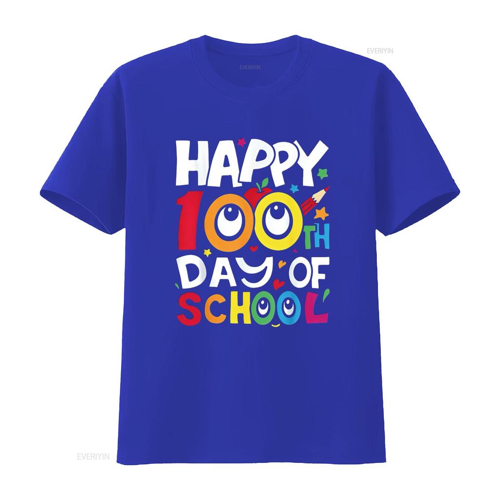 Happy 100Th Day Of School 100 Days Teachers Students Parents T Shirt vintage Washed Breathable fashion Unisex Stylish Casual