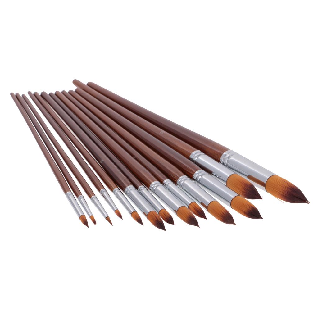 13 Pieces Artists Paint Brushes Set Wooden Handle Nylon Hair