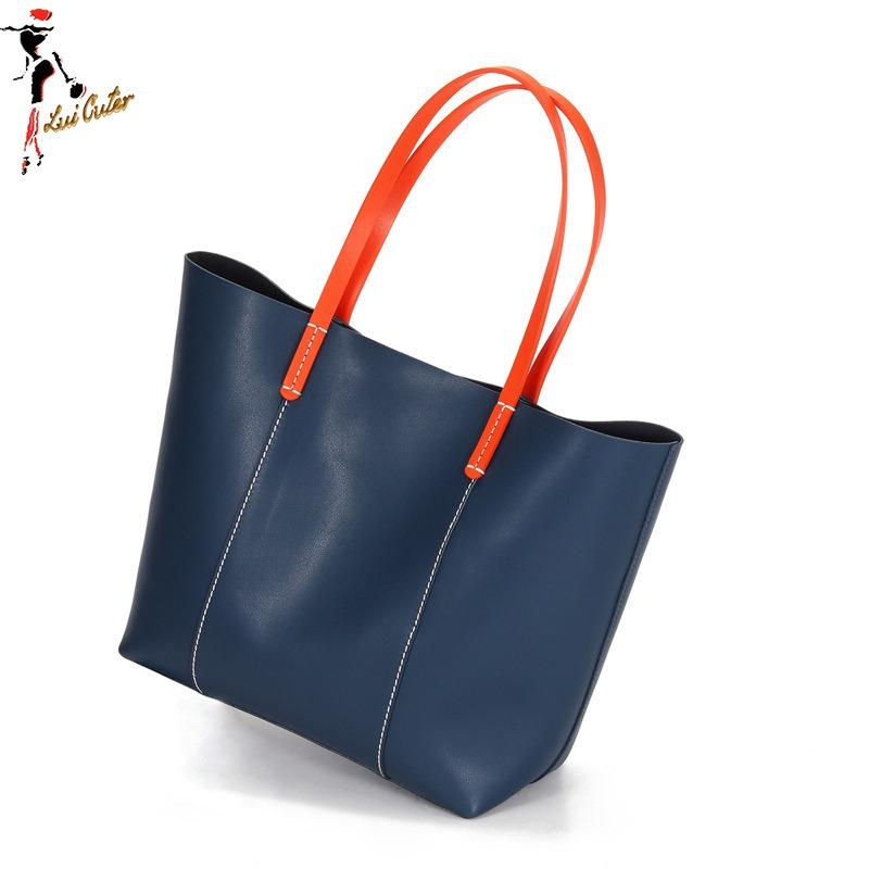 Leather Handbag Portable Tote Bag Large Capacity Vegetable Tanned Leather Shoulder Bag