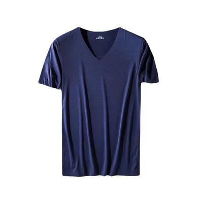 Men Summer T-shirt V Neck Thin Ice Silk Solid Color Thin Stretchy Pullover Mid Length Sweat Absorption Quick-drying Sport Fitnes
