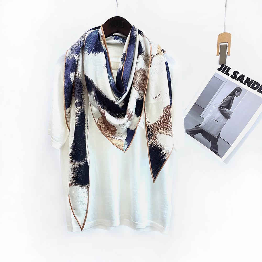 Silk Wool Triangle Scarf – Paris Sketch Design, High-End Mulberry Silk Shawl