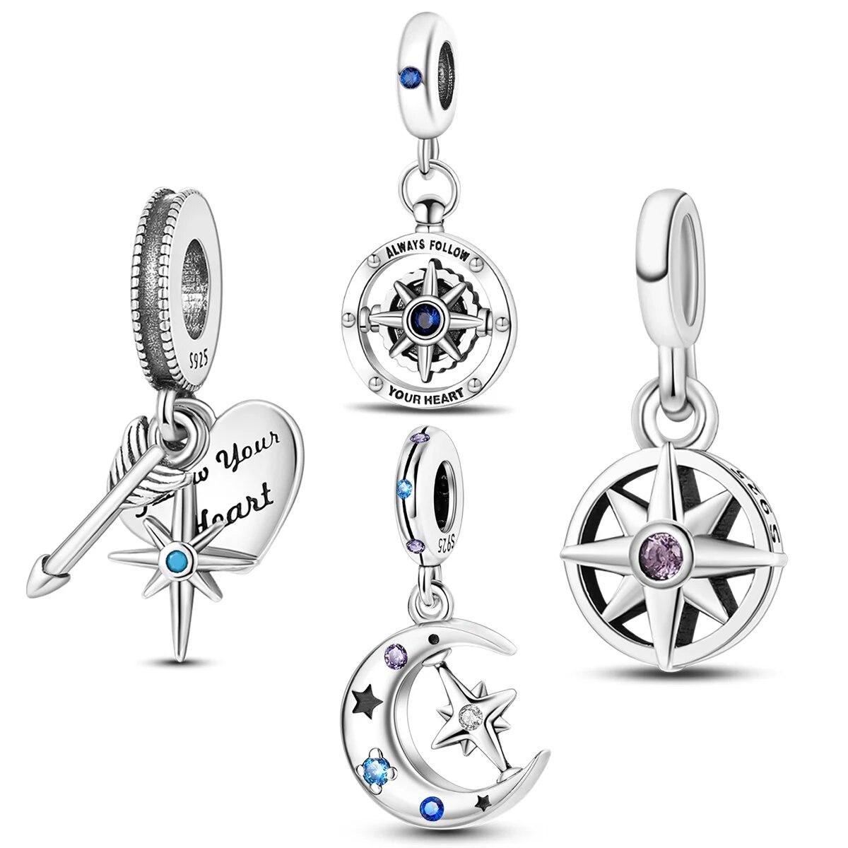 

Follow Heart Compass Висячие Подвески Бусы Подвеска Серебро 925 пробы Подходит Оригинальный модный браслет Diy Для Изготовления Ювелирных Изделий