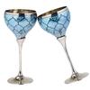 Brass Wine Glasses, Metal Goblet, Champagne Flutes, Diwali, Wedding Gift for Couple Marriage, Corporate Clients - Set of 2, Blue Saucer Design
