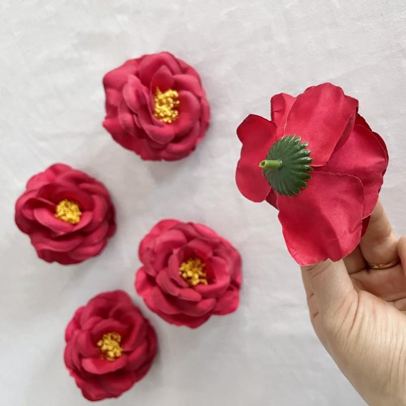 Camellia Flower Head Simulation Artificial Rose Decoration Fabric Flower Handmade Hotel Home Background Wall Props Red White