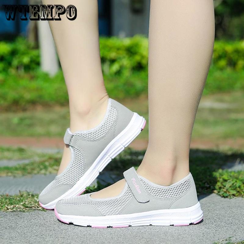 Women Mesh Solid Color Running Sports Shoes Ladies Round Toe Flat Heel Anti Slip Sandals