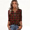 Women's Christmas Print V-Neck T-Shirt with Button Three-Quarter Sleeve Casual Top