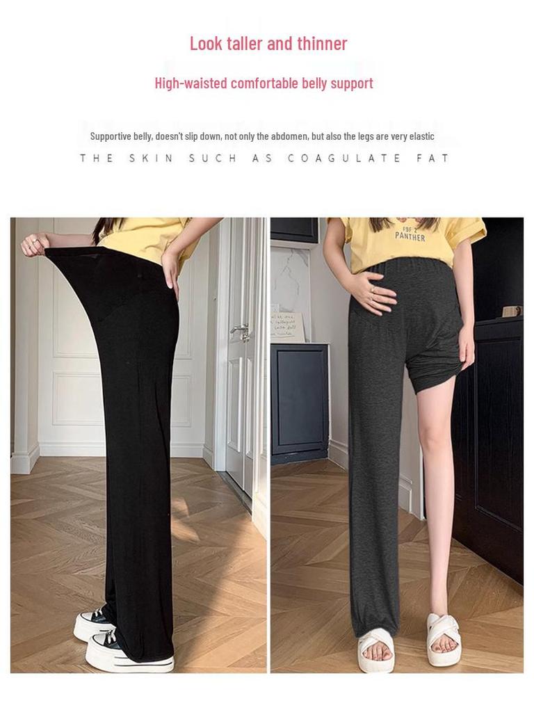Summer Modal Wide-Leg Maternity Pants: Thin, Loose, Belly Support, Fashionable Casual Style