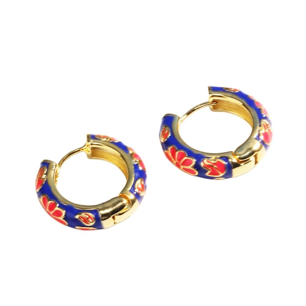 Traditional Flower Enamel Ear Rings Chinese Glaze Ear Jewelry Chinese Style Earrings  Jewelry