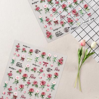 Yu Jian Rose 3D Embossed Nail Art Stickers - Fresh Ins Style DIY Decoration