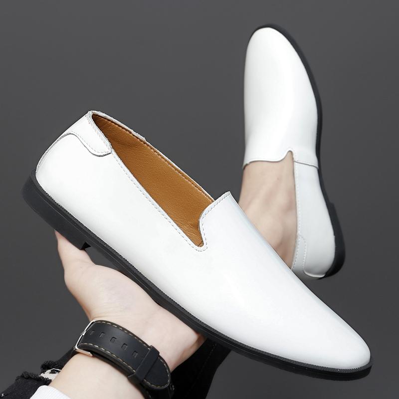 Fashion Flat Bottomed Men's Leather Shoes Black and White Style Office and Leisure Party Comfortable Work Plus Size Slip On Daily Shoes