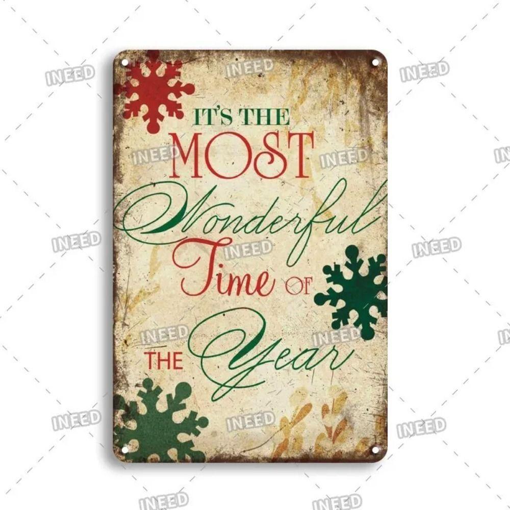 Vintage Christmas Metal Tin Sign Home Festive Wall Decor