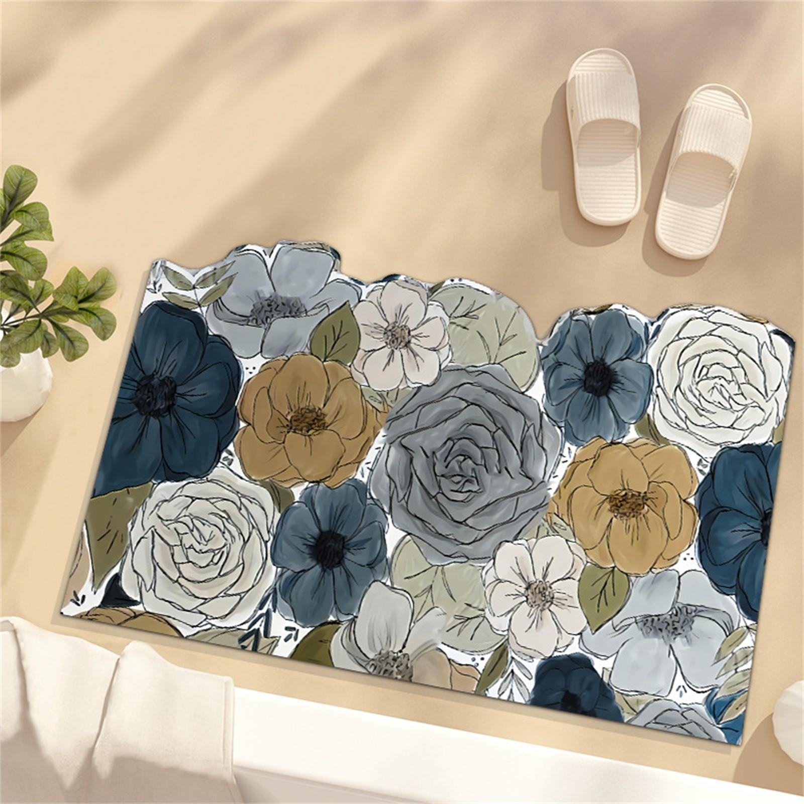 

Коврик для ванной, винтажные коврики для ванной комнаты с цветочным принтом, впитывающий быстросохнущий коврик для ванной комнаты, нескользящие коврики для ванной One Size
