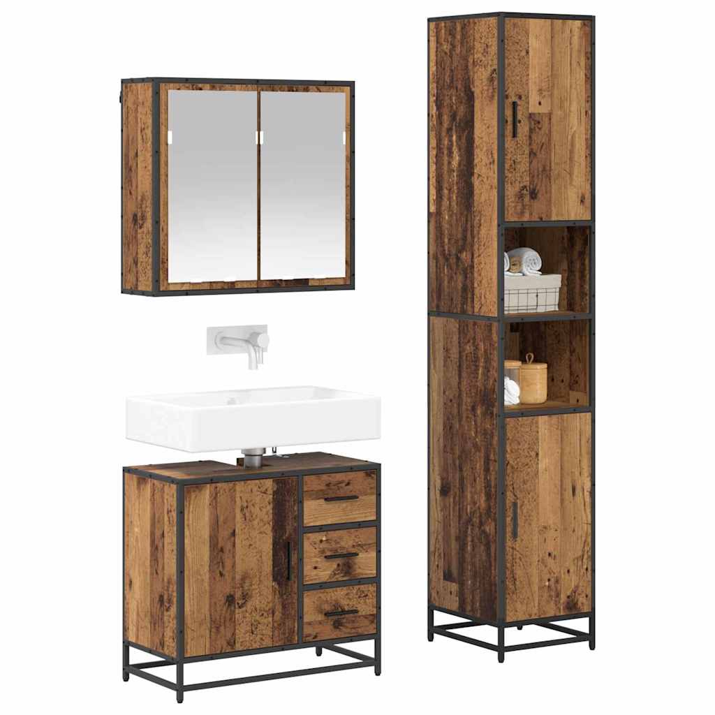 Bathroom Furniture Set with Drawers 3 pcs Reclaimed Wood Effect Particleboard