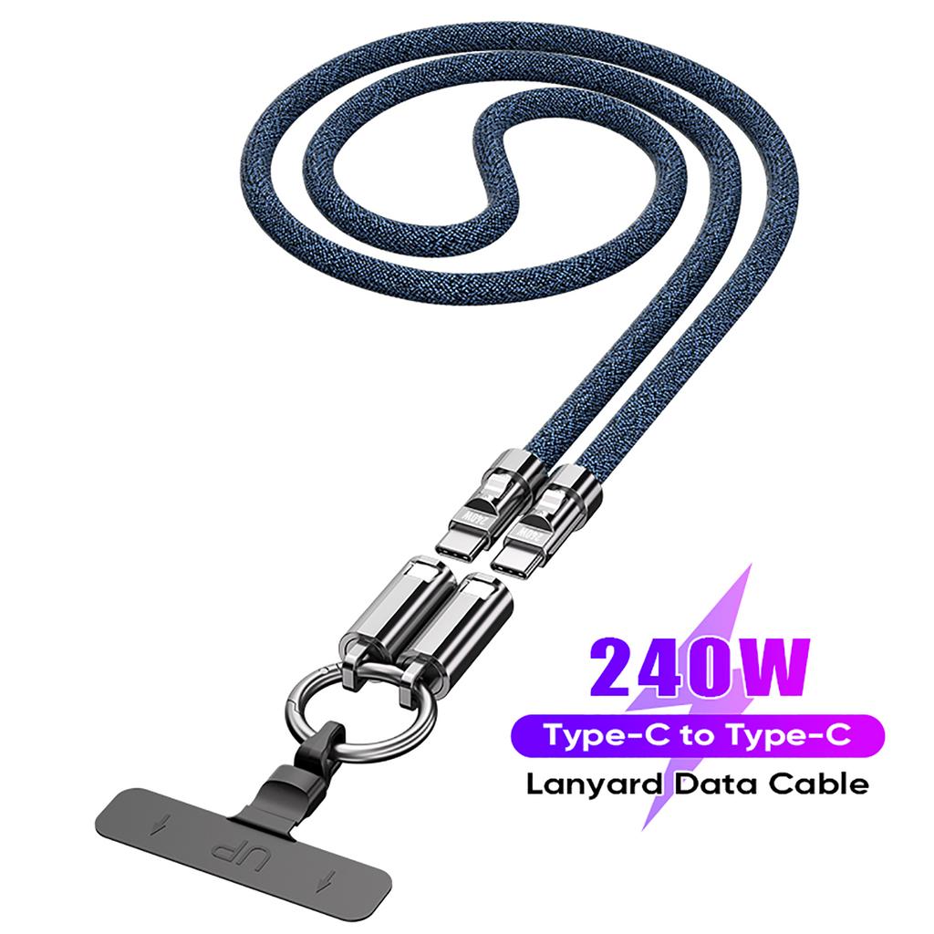 Phone Lanyard Cable 240W Fast Charging Type-C to Type-C Wire with Zinc Alloy Lock Smart Chip 120cm for Laptop Tablet Phone Data Sync