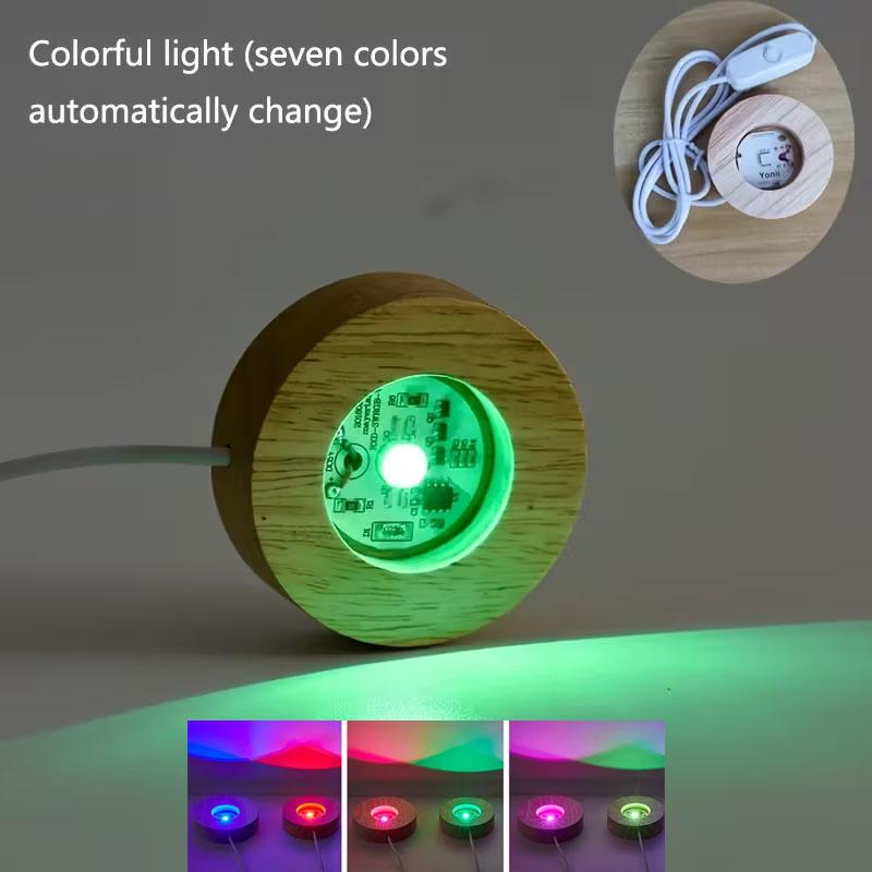 Wood Round LED Night Light Base Art Display Holder USB Lamp Holder for Crystals Glass Ball Resin Art Decoration Display Stand