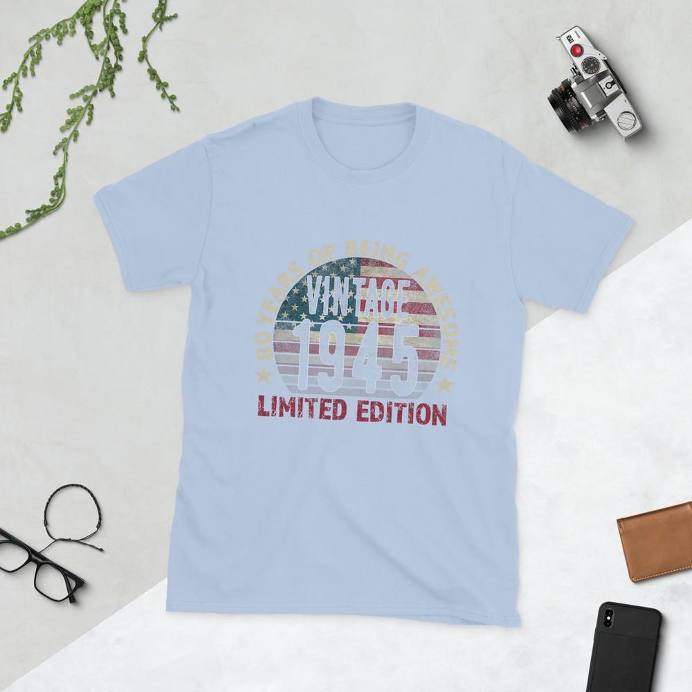 80th Birthday Gift Unisex Vintage Born 1945 Turning 80 Year Old TShirt S