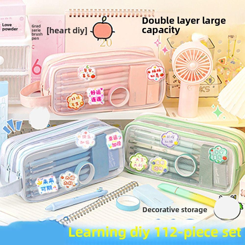 Large Capacity Pencil Case Cartoon Stationery Storage Pouch New Zipper Pen Bag Stationery Supplies