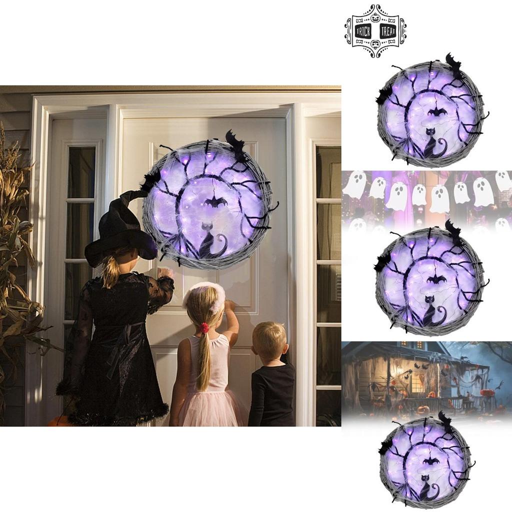 Handcrafted Halloween Cat Wreath Scary Outdoor Decor For Festive Home Display