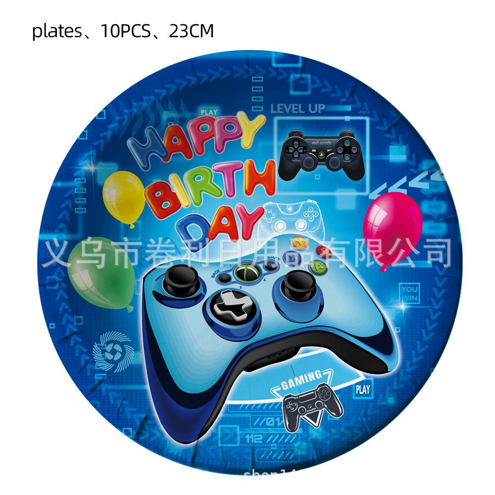 Blue Game Gomeon Party Supplies Birthday Decoration Paper Plate Paper Cup Paper Towel Flag Tableware Set Desktop