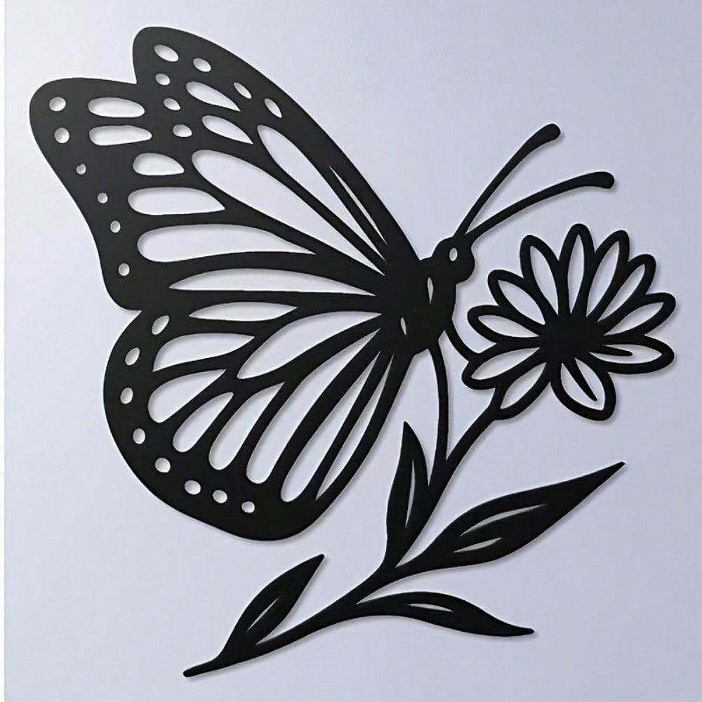 Butterfly Flower Metal Wall Art Vintage Iron Sculpture Home Garden Decor Gift