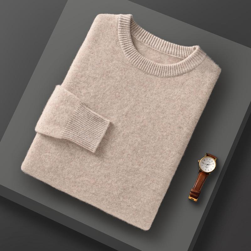 Zesílený pánský kardigan s kulatým výstřihem Podzim a zima Nový Jednoduchý a všestranný Hřejivý kašmírový pletený základní svetr