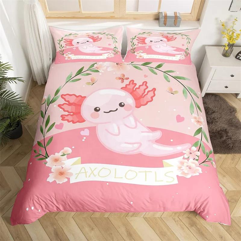Kawaii Unicorn Duvet Cover Set Cartoon Animal Bedding Set Microfiber Botanical Leaves Comforter Cover King For Kids Boys Girls