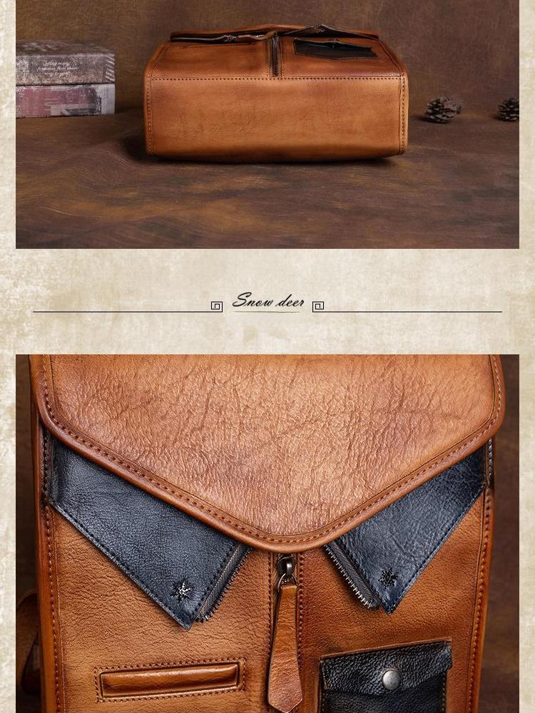 Johnature Vintage originální kožený batoh Dámská taška Volný čas Velkokapacitní cestovní taška z pravé hovězí kůže Kreativní batohy