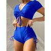 Sexy Drawstring Bikini Set Women Green Black Short Sleeve Two Piece Swimsuit Summer Bathing Suit Pleate High Waist Swimwear