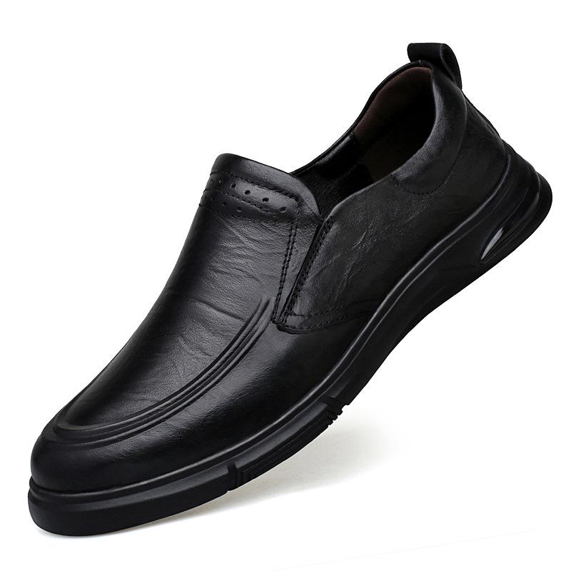 Men s Business Casual Cowhide Leather Slip-on Loafers, Round Toe, British Style. Size 43