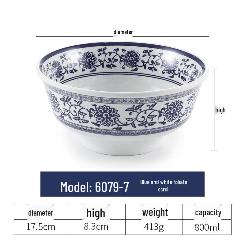 Melamine Blue and White Ramen Bowl