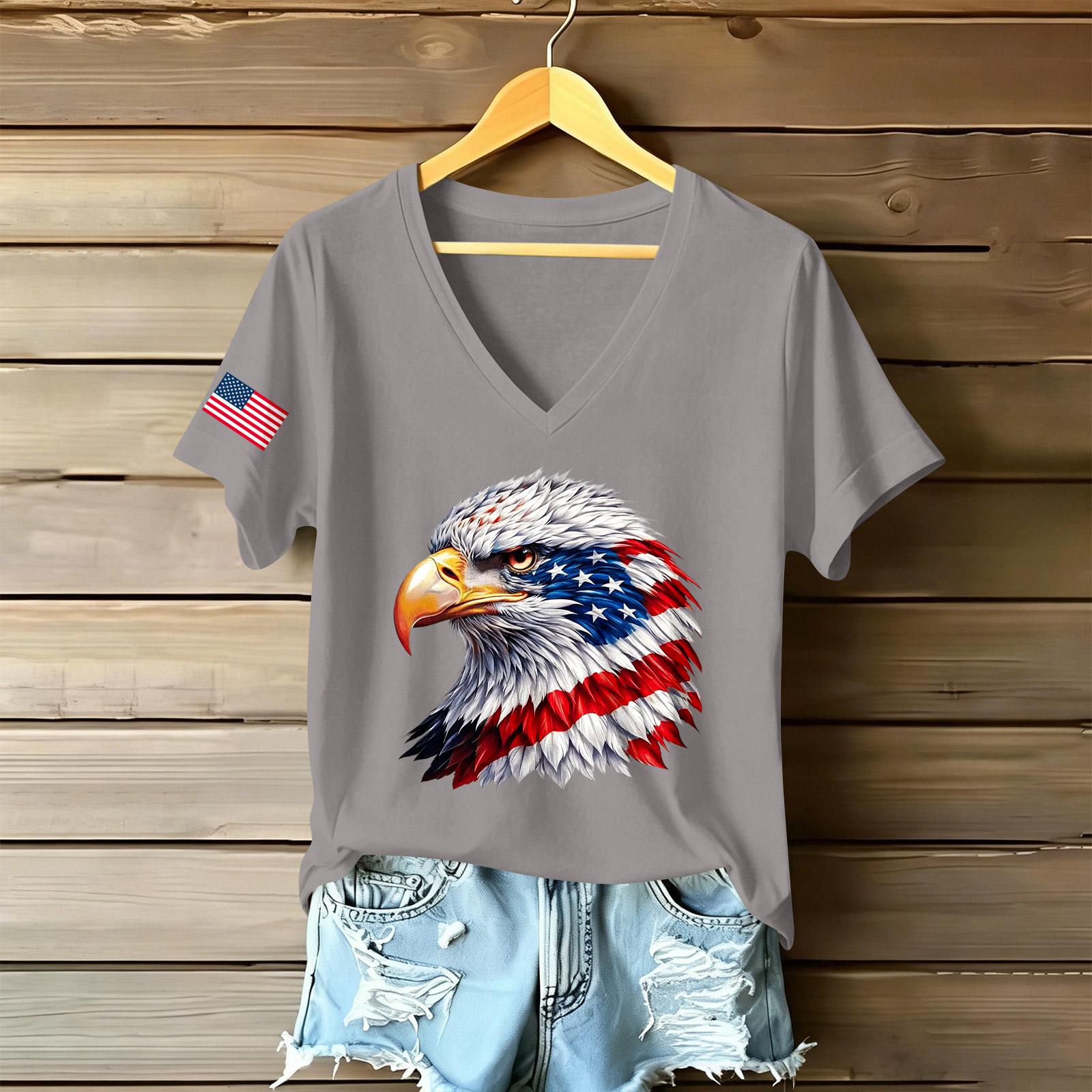 

Women s Fashionable V-Neck Casual Retro Print Short Sleeved T-shirt Top L