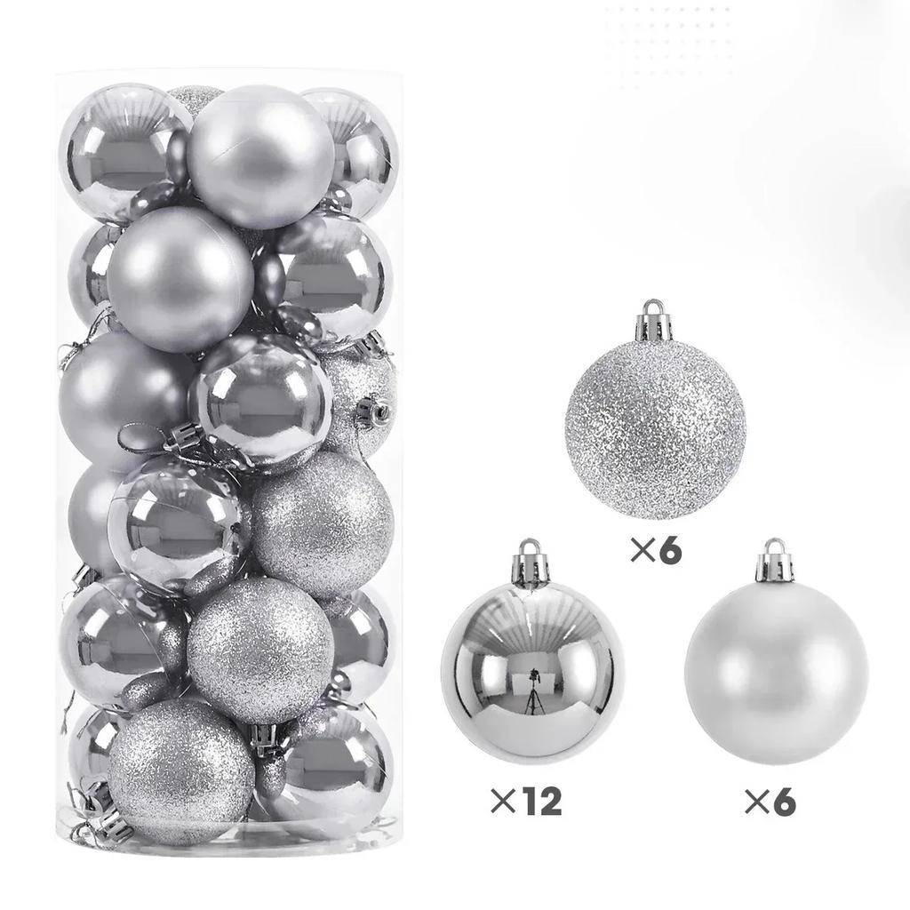 24Pcs 3/4/6CM Christmas Balls Big Ball Christmas Tree Pendant Ornaments for Party Decor 2025 New Year Navidad Gifts Accessory